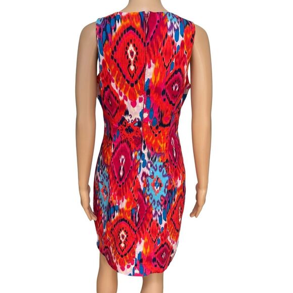 Belle BADGLEY MISCHKA Ikat Sheath Dress, Orange Pink Multi-color size 10 cotton - Picture 5 of 11